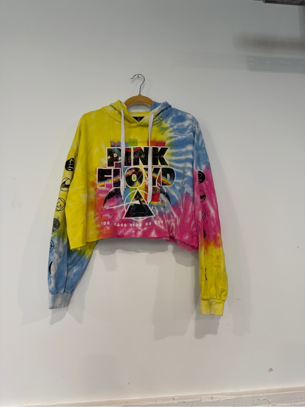 Pink Floyd Kids Tie-Dye Cropped Hoodie - Yellow, Blue, Pink